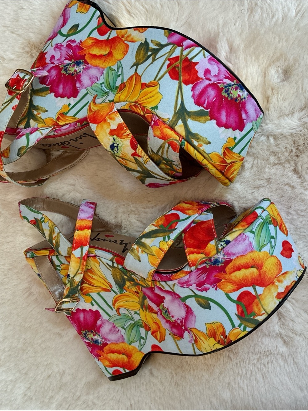 Luichiny Multicolor Floral Platform Sandals — Pink, Orange & Yellow